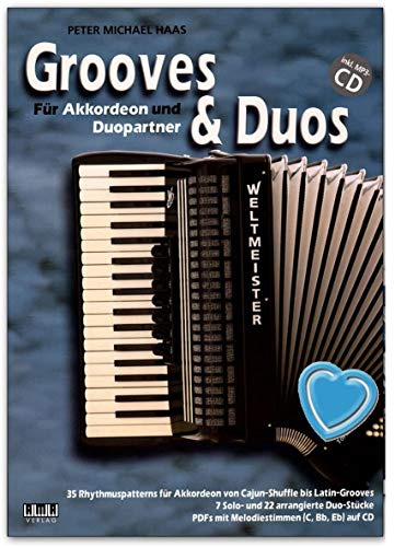 Grooves and Duos für Akkordeon und Duopartner - Autor: Peter Michael Haas - Lehrbuch mit CD und bunter herzförmiger Notenklammer