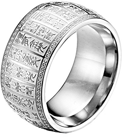HIJONES Herren Edelstahl Taoist Jin Guang Mantra Ring Siegelschrift Glücklich Amulett Band Silber Größe 57
