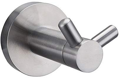 Weirun SUS304 Stainless Steel Double Prong Towel Robe Clothes Coat Hook for Bath Kitchen Garage Heavy Duty Wall Mounted, Brushed Finish