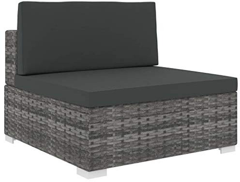 Festnight Mittelsofa mit Auflagen Gartenmöbel Sofa Gartensofa mit Sitzpolster & Rückenpolster Rattansofa Rattanmöbel Lounge Outdoor Sofagarnitur Sofa-Mittelstück Poly Rattan Grau 70 x 70 x 52,5 cm