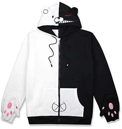 Guturris Unisex Danganronpa Monokuma Sweatshirts Schwarz Weiß Bär Hoodies Reißverschluss Jacke Uniform (Handschuhe) XXL