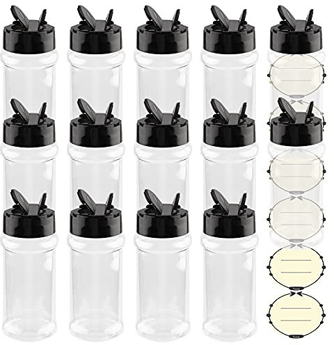 TUZAZO 3 oz Plastic Spice Jars with Shaker Lids and Labels, 14 Pcs Clear Empty Spice Bottles Seasoning Containers for Spice, Herbs and Seasoning Powders