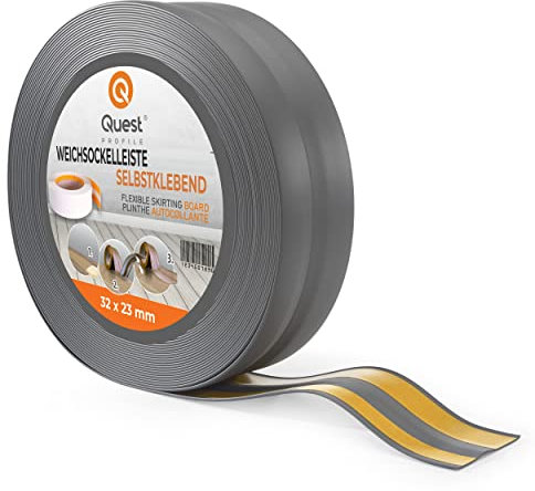 Quest Plinthe Souple Autoadhésive - 32 mm x 23 mm - Plinthe en PVC de finition - Pour l'intérieur, mur, sol - Étanche, décoratif, flexibilité, flexible - 10 mètres - Gris foncé