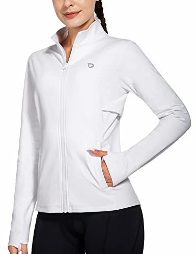 baleaf Laufjacke Damen Winter Fahrradjacke Wasserdicht Atmungsaktiv Sportjacke Thermo Fleecejacke Warm Trainingsjacke mit Reißverschlusstasche Daumenloch für Winter Radfahren Wandern Weiß XXL