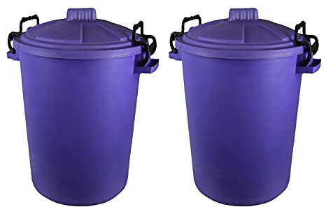 M1SS (Set of 2) 50 Litre Heavy Duty Plastic Clip Lock Lid Bin Indoor or Outdoor Rubbish, Dustbin, Trash, Waste or Storage of Animal Feed. (Purple)