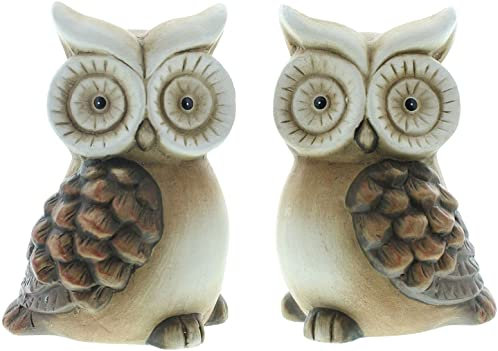 Eule Twins , Tierfigur aus bemaltes Terracotta, Dekofigur Eule Twins, im 2er Set ca. 7,5 x 7,5 x 10,5 cm, für den Innenbereich