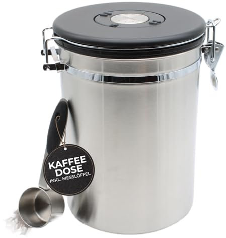 Wegardt Kaffeedose für 1kg Bohnen I Behälter für Kaffeebohnen I Aromadose aus Edelstahl I Bohnenbehälter aromadicht I Kaffeebehälter inkl. Messlöffel