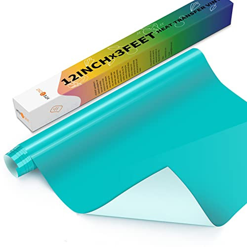 HTVRONT HTV Heat Transfer Vinyl-12 x 3FT Turquoise HTV Vinyl Roll for T-Shirts, Iron on Vinyl for All Cutting Machines & Heat Press Machine- Easy to Cut & Weed Vinyl Heat Transfer (Turquoise)