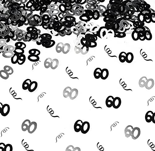 60th Birthday Confetti 56g - Black & Silver Metallic Foil Table Scatter Sprinkles, Number 60 Party Decorations for Birthday Tables, Cards, Invitations, Gift Bags and Celebration Décor