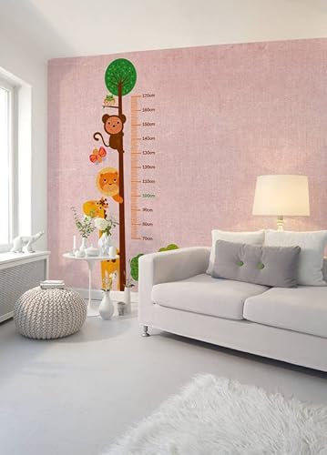 Fototapete Kinder Messlatte rosa bunt Tiere Bäume Kinderzimmer | 3,50 x 2,55 m