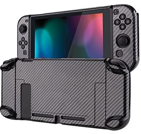 eXtremeRate Schutzhülle Kompatibel mit Nintendo Switch Joy Con Konsole, Case Schutzhülle Zubehör trennbare andockbare Hülle für Nintendo Switch(Carbon Fiber Optik)