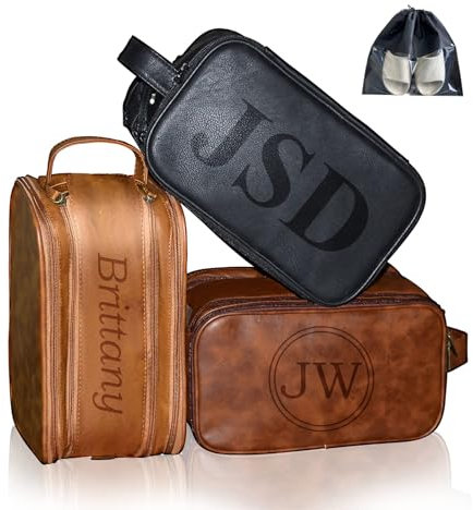 ELULAE Trousse de toilette personnalisée en cuir pour homme, trousse de toilette de grande capacité, trousse de rasage étanche en cuir synthétique, cadeaux personnalisés essentiels pour mari, garçons