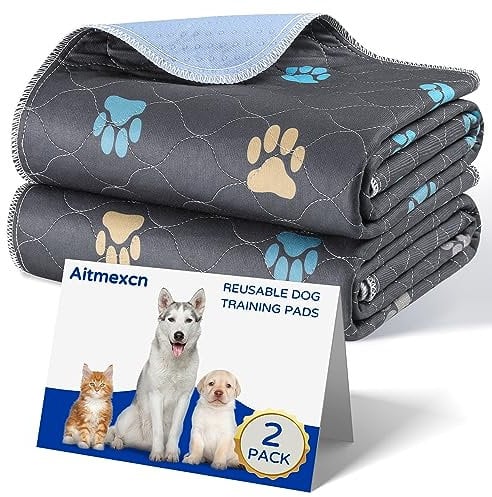 Reusable Dog Training Pads, Aitmexcn Waterproof Dog Mats, Fast Drying Washable Puppy Pads for Indoor, Outdoor and Car Travel - Set of 2 (60 x 90 cm)