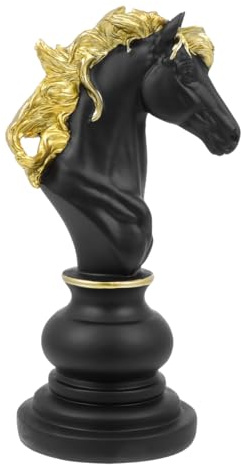 Veemoon Schachfigur Pferd Ornament Harz Schwarz Mittelgroß Kreative Heimdekoration Desktop Deko für Büro und Zuhause Glatte Linien Zarte Erscheinung Langlebig und Pflegeleicht