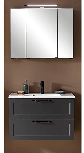 Lomadox Badmöbel Waschplatz Set in dunkelgrau 80 cm Waschtisch und Spiegelschrank, B/H/T ca. 80/200/47 cm