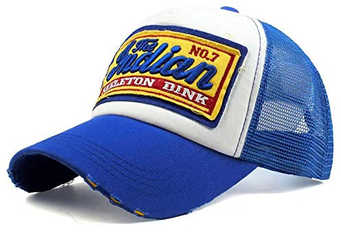 Unisex Baseball Cap Mode Sommer Kappe Mesh Hüte Outdoor Trucker Cap Distressed Snapback Retro Mütze (A-Blau)