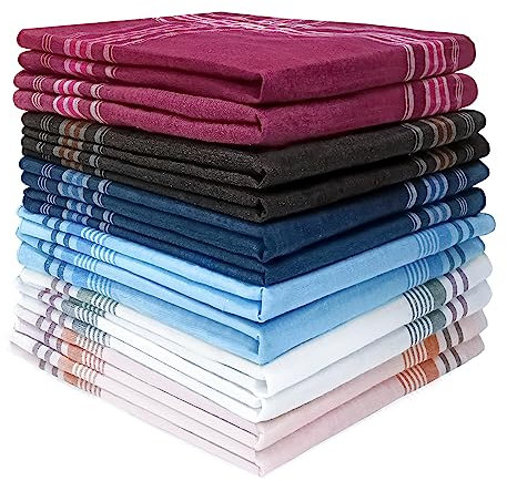 MAIANY Stofftaschentücher Herren, Taschentücher Stoff Herren Einstecktuch für Taschentuch Hochzeit Stoffservietten Zum Umhäkeln Klassische Streifen Karierte Einstecktücher Handkerchief, 12 Stück
