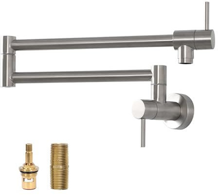 Lordear Topffüller, gebürstetes Nickel, Wandmontage, Edelstahl, klappbarer Herdhahn mit Doppelgelenk-Schwenkarmen