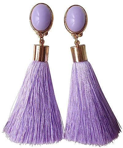Der absolute Hingucker: Leichte sehr große Ohr-Clips vergoldet flieder lila Quaste Boho Hippie Ibiza Look Hingucker Geschenk Geburtstag JUSTWIN
