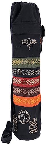 GURU SHOP Boho Yogamatten-Tasche, Batik Yogatasche aus Nepal - Schwarz, Herren/Damen, Baumwolle, Size:One Size, 70x23x13 cm, Taschen für Yogamatten