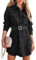Uusollecy Blusenkleid Damen Corduroy Langarm Hemdkleid mit Gürtel, Minilänge Cordkleid mit Tasche und Knopfleiste Schwarz L