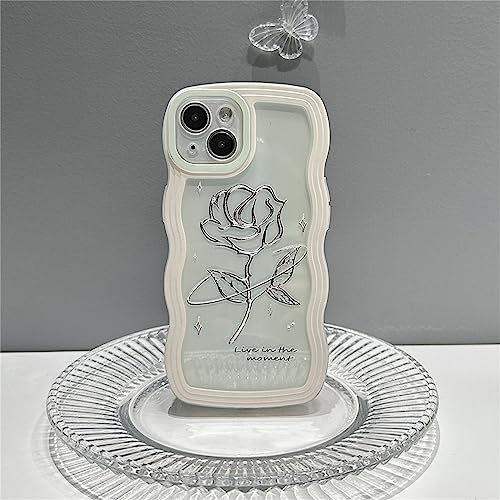 Emlivi Kompatibel mit iPhone 11 Pro Hülle Süßes Blumen Handyhülle Curly Case Transparent Aesthetic Silikon Wave Frame Shape TPU Bumper Einfach Wellen für Men Girls Schutzhülle für iPhone 11 Pro-Rose