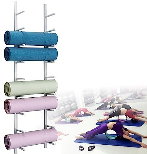 FENGSSLL Aufbewahrung von Yogamatte Yoga Matte Lagerregal, Aufbewahrungswagenkorb Aus Metallwalzenschäumen, Zum Aufhängen Von Yogagurten & Stretchbändern Lagerregal Gymnastikmatte,White-9-Tiers