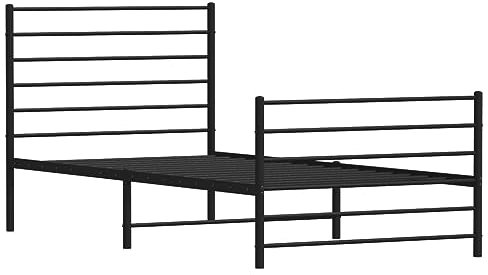 vidaXL Bettgestell, Bettrahmen mit Kopfteil Fußteil, Metallbett Bett mit Lattenrost, Einzelbett Gästebett Schlafzimmer, Metall Schwarz 90x200cm