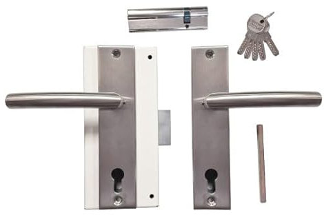 Ensemble Complet 1/ pr Porte en REMPLACEMENT FICHET :Serrure MOTTURA + Cylindre 30 x 80/5 Clés+ Poignées INOX 304Sans Souci - Droite