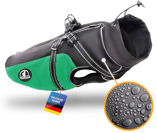 Tierhood Regenmantel Hund - Hunderegenmantel wasserdicht- Reflektierende Regenjacke Hund - Hundemantel inkl. Geschirr Wasserdicht