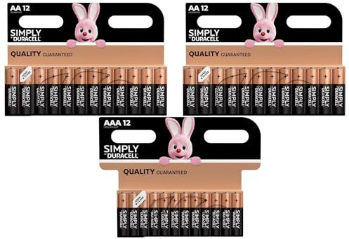 Duracell Simply Long Life Premium Batteries 1.5V Alkaline 36 Batteries 24 x AA 12 x AAA 36 Pack