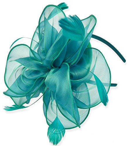 DRESHOW Damen Fascinators Hut Cocktail Party Tee Kopfbedeckung Blume Mesh Organza Bänder Federn auf Einem Stirnband