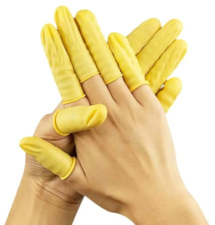 EUROPAPA® 100x Latex Finger Cots, Finger Protection, Antistatic General Rubber Finger Tip for Cosmetics, Cleaning (Yellow, M)