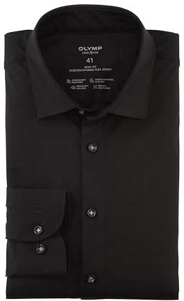 OLYMP Herren Oberhemd Langarm Level Five 24/Seven,Single Jersey,Body fit,New York Kent,schwarz 68,42