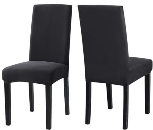 Sufdari Stuhlhussen 2er Set Grau, Stretch Esszimmer Stuhlbezug für Esszimmerstühle, Abnehmbarer Waschbarer Spandex Stuhlüberzug für Küchenstühle,Hotel, Bankett(Anthrazit Grau, 2 Stück)
