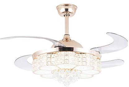 ZZJDBF 42 Remote Crystal Ceiling Fans with LED Lights Invisible Retractable Fan Blade Chandelier Frequency Conversion Energy Saving Modern Home Ceiling Fan Bedroom Ceiling Fan
