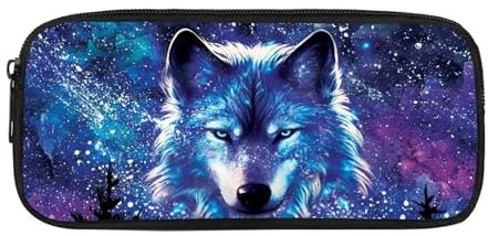 chaqlin Federmäppchen mit großer Kapazität für High School Office College Student Pencil Box Case, Violetter Tierwolf, Münzfach, S-JM007K