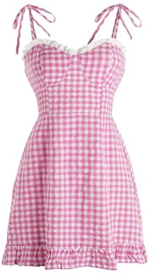 Floerns Robe caraco sans manches avec ourlet à volants et imprimé vichy pour femme, Rose/plaid, Taille XS