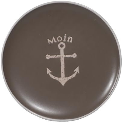 Seaside No.64 - maritimes Steingut-Geschirr - Mix & Match Serie zum Kombinieren - nautische Motive, warme Farben - Küchenzubehör aus Keramik, Geschenkartikel (Teller Ø26cm, Anker taupe)