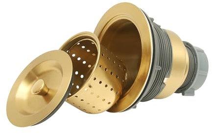Kitsitchen Gold Kitchen Sink Drain Assembly 3-1/2 Inch，304 Stainless Steel Kitchen Sink Strainer and Stopper/Sealing Lid with Deep Removable Basket for Kitchen