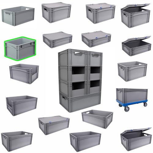 Hesselink Eurobox 20x15x12 cm, Handgriffe geschlossen, stapelbar, 2,2 Liter, grau, lebensmittelecht, Eurobehälter kombinierbar mit Deckel