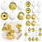 Pelle & Sol 36-Piece Christmas Decorations Bauble Set - Shatterproof Christmas Tree Decorations - Glitter, Disco Ball, Swirl Designs - Christmas Baubles in Assorted Sizes - Gold, White