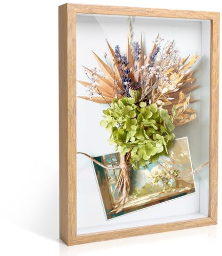Romon Cadre 3D Profond A4, 31.5 x 23cm, Photo à Remplir, Boîte D'Ombre en Bois, Vitrine Profonde pour Fleurs, Médailles, Souvenirs, Photos