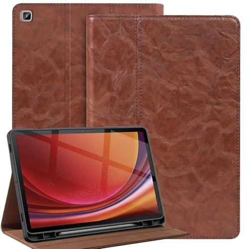NANRUIL Funda para Samsung Galaxy Tab S6 Lite de 10,4 pulgadas 2020/2022/2024 de piel auténtica, con soporte para bolígrafo y protector de coche/dormir, color caqui