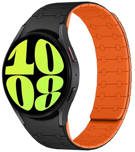 Amizee Compatible con Samsung Galaxy Watch 7 6 5 4 FE 40/44mm, Watch 6 Classic 43/47mm, 5 Pro 45mm, 4 Classic - Pulsera Magnética 20mm de Silicona, Negro/Naranja