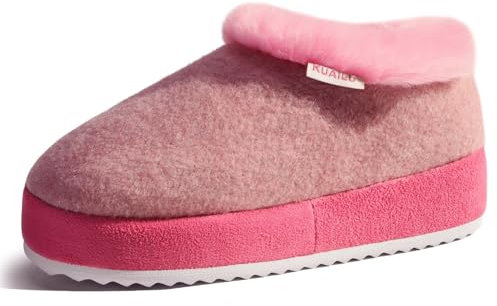 KuaiLu Pantofole Donna Invernali Peluche Pelle Feltro Calde Pantofola Camera Pelose Pelliccia Pelo Chiuse Ciabatte da Casa Morbide Comode Memory Foam Slippers Antiscivolo Babbucce Rosa EU39