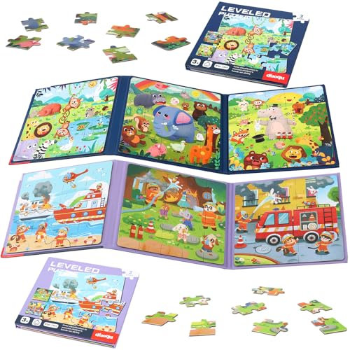 GSrenyu 2 Pcs 3-in-1 Magnetic Puzzles for Toddlers, Toddler Jigsaw for 3-6 Year Old Baby, 16-20-25 pieces Learning Magnet Puzzles, Travel Games for Kids 3 4 5 6 Years Old Boys and Girls