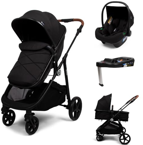 Baninni 4-in-1 Kinderwagen mit Multi-Stands mit Autositz und Basis Nelia, Schwarz