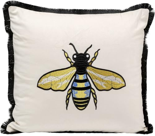 KARE Design Kissen Bee, 45x45cm, Weiß, Modern, Zierkissen, Dekokissen, Tiermotiv, mit Reißverschluss, Schlafzimmer, Wohnzimmer, für Sofas/Couches
