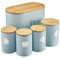 Cooks Professional 5 Piece Ribbed Tea Coffee Sugar Bread & Biscuit Cannisters with Air-Tight Bamboo Lids | Stainless Steel Kitchen Storage Bin Set | Modern & Stylish | Blue & Silver